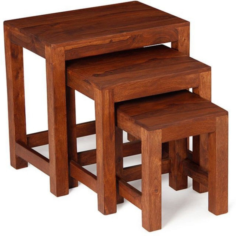 Kings Crafts Solid Wood Nesting Table(Finish Color - Brown, Set of - 3)